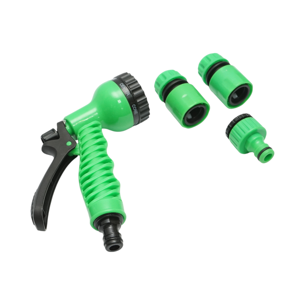 Adjustable spray gun set with 7 modes, 2 connectors 1/2, 1/2-3/4 adapter for garden hose