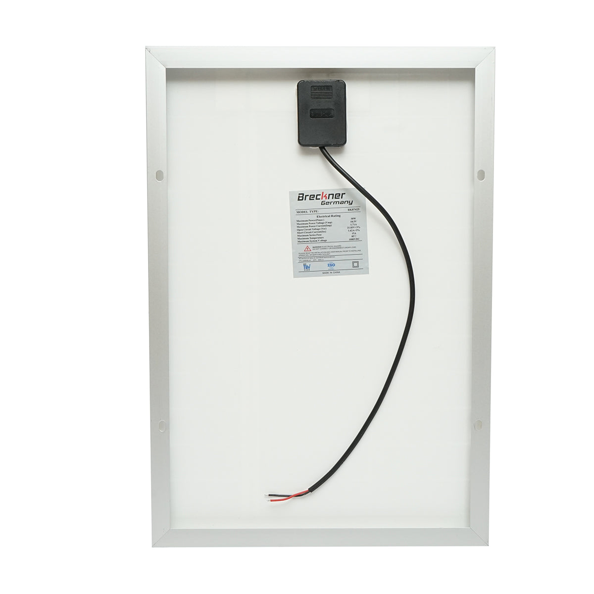 30W/18V photovoltaic monocrystalline solar panel 560x345x25mm with 12/24V 20A charge controller, cable 1.5/2m Breckner Germany