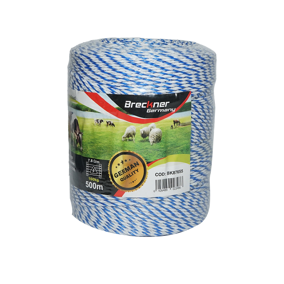 Roll of white-blue wire 3mm 3x0.2mm SS, 7.8 Ohm/m, 500m electric fence Breckner Germany