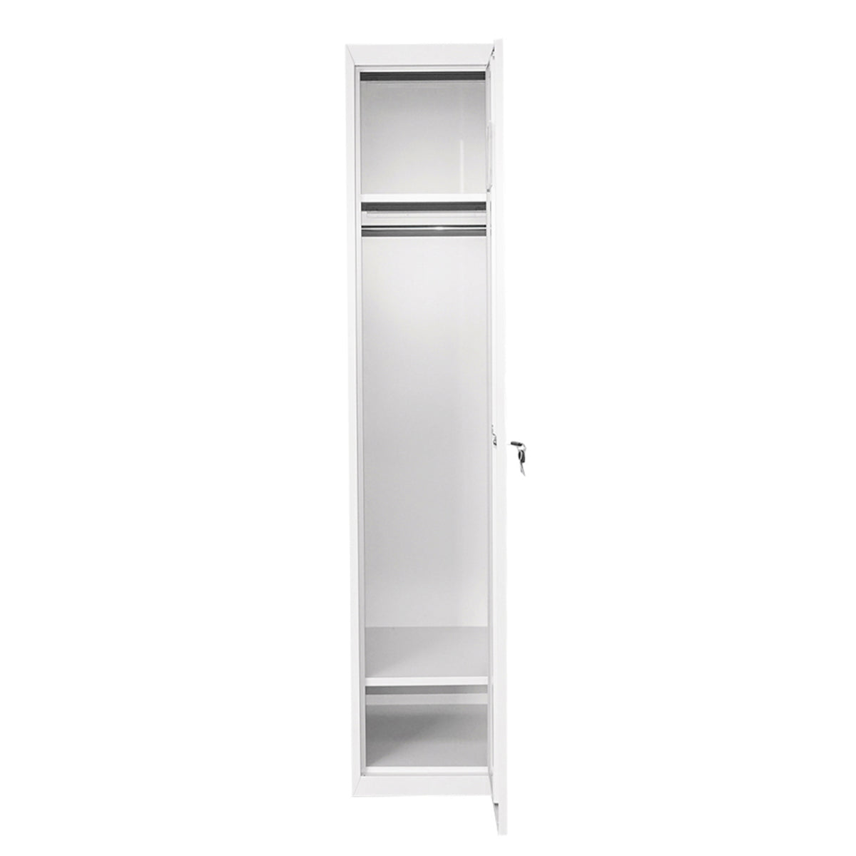 Double metal locker cupboard 1800x450x380mm with secure door, 2 shelves, bar, mirror and ventilation, gray Breckner Germany