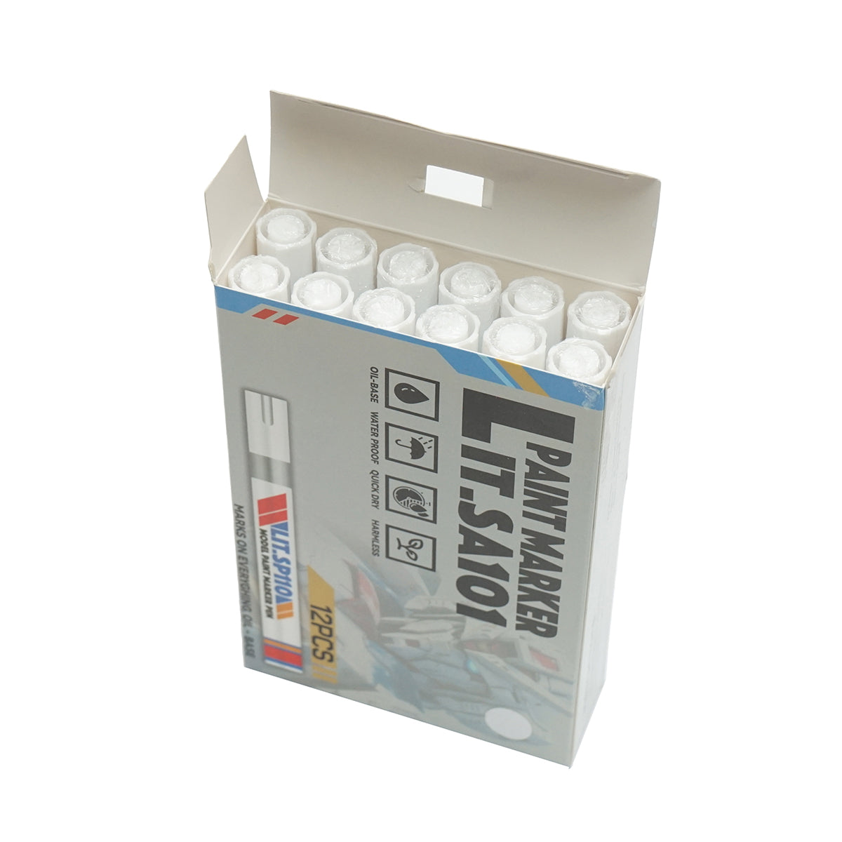 White oil-based paint marker, waterproof, quick-drying, 12 pieces