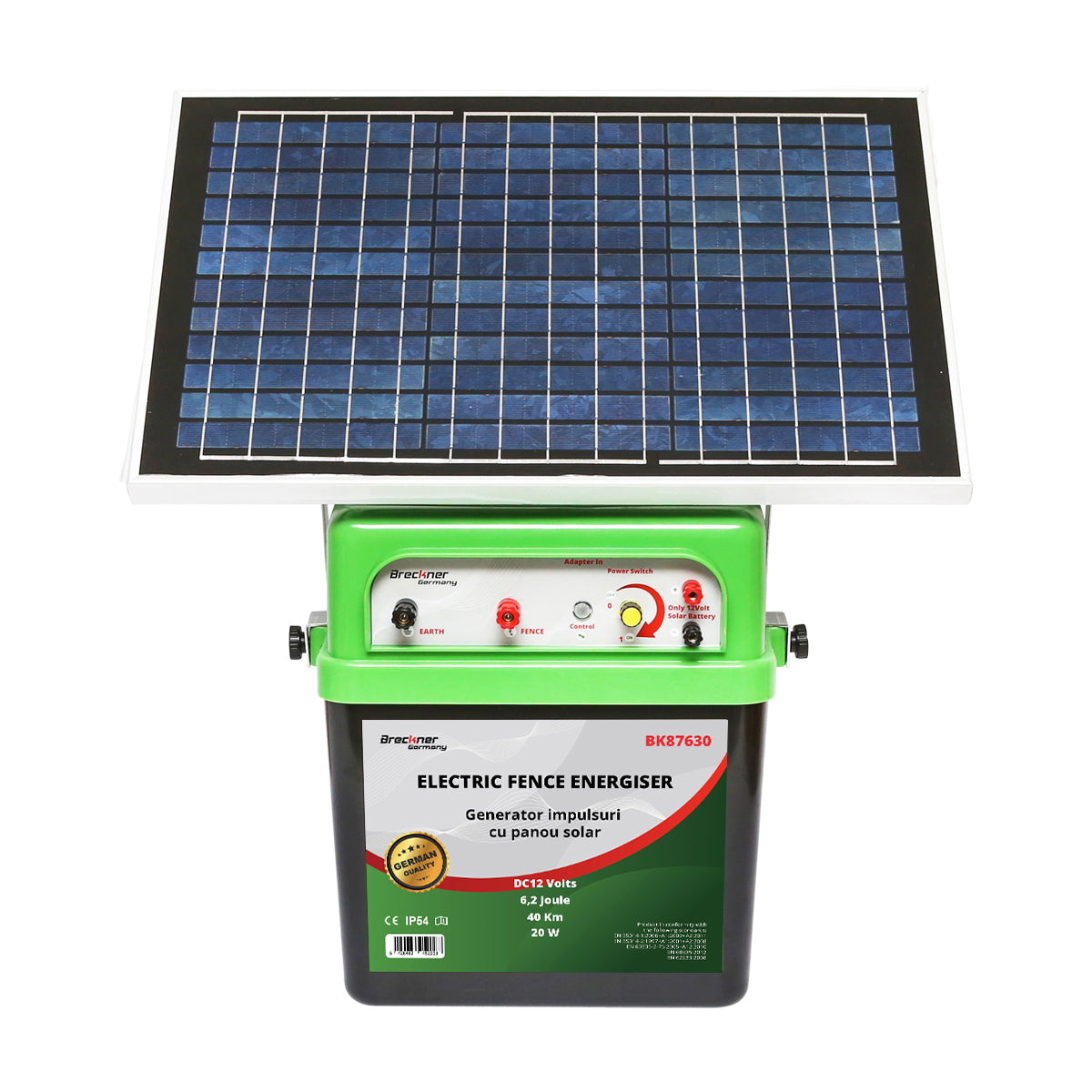 12V impulse generator 6.2 Joules 40km with 20W solar panel electric fence Breckner Germany