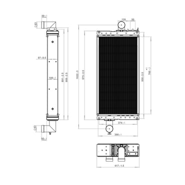 Radiator with 5 rows of cells for John Deere OEM code 150-434, RE159541 Breckner Germany