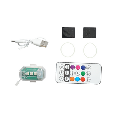 RGB strobe LED lamp with remote control, 10 modes, 8 colors, 150mAh lithium rechargeable USB-C battery IP65