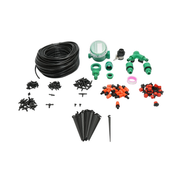 Complete irrigation kit for drip and spray with a 41m hose, timer, nozzles, connectors, fixing stakes 147 pieces