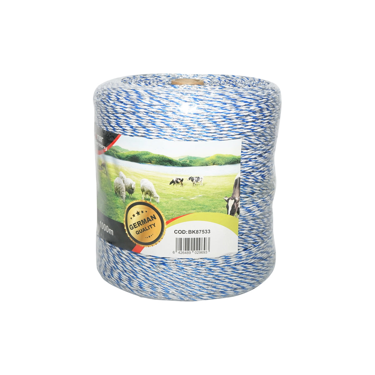 Roll of blue-white wire 2mm 6x0.2mm SS 3.8 Ohm/m, 1000m electric fence