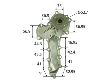Water pump for New Holland, Bobcat, Kubota OEM codes 6653941, 6684225, 15521-73033, 15521-73030, 15521-73035
