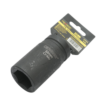 32mm long impact socket, 1 inch square, Cr-Mo material, DIN 3121 standard, industrial Crownman