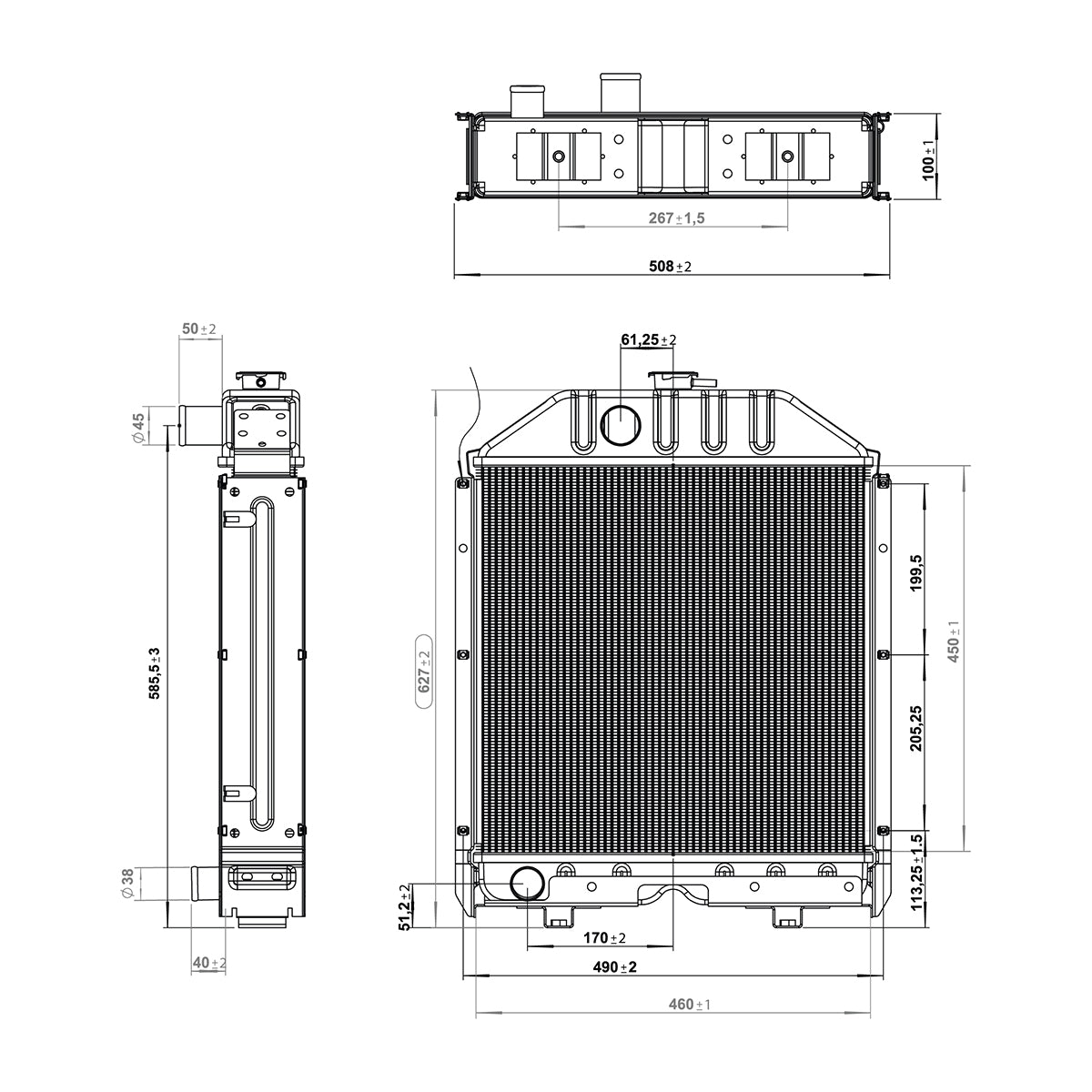 Water cooling radiator for Fiat 55-90 OEM code 4997175, 5132826, 5139028, 5153483, 5159617, 150-39 Breckner Germany