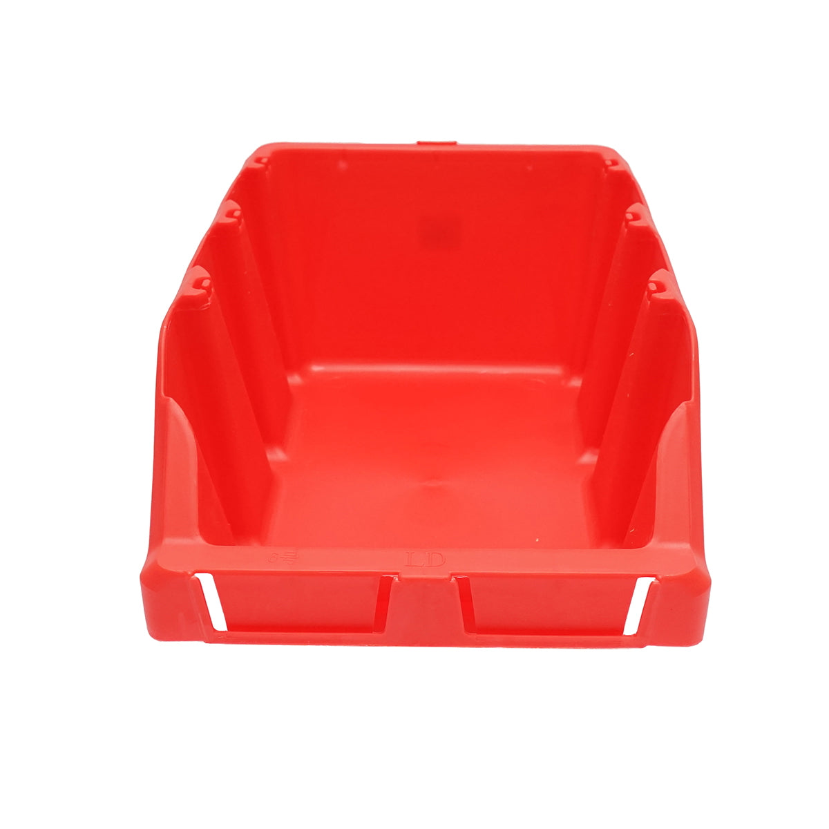 Red plastic storage box 420x265x175mm