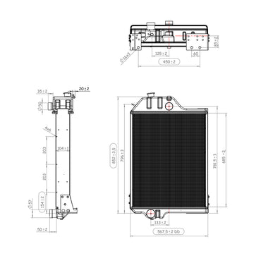 Water cooling radiator with 5 rows of cells for John Deere 4430 OEM code 150-324, AR61879 Brechner Germany