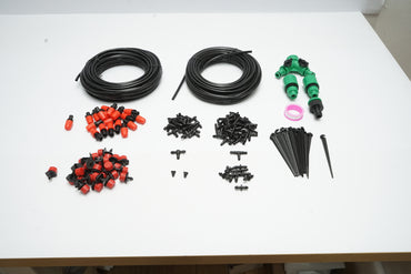 Complete irrigation kit for drip and spray with 2 hoses 8m/62m, nozzles, micro-sprayers, connectors 145 pieces