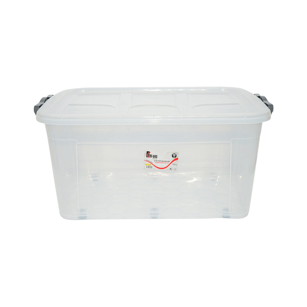80L storage box with lid and wheels made of transparent plastic 478x750x370mm
