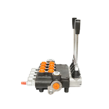 Hydraulic distributor with 4 levers, flow rate 80L/min with included lever and reduction -15 /+80 Breckner Germany