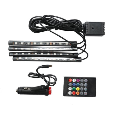 12V LED ambient car light strip, 9W with remote control, music control 4x26cm RGB Breckner Germany