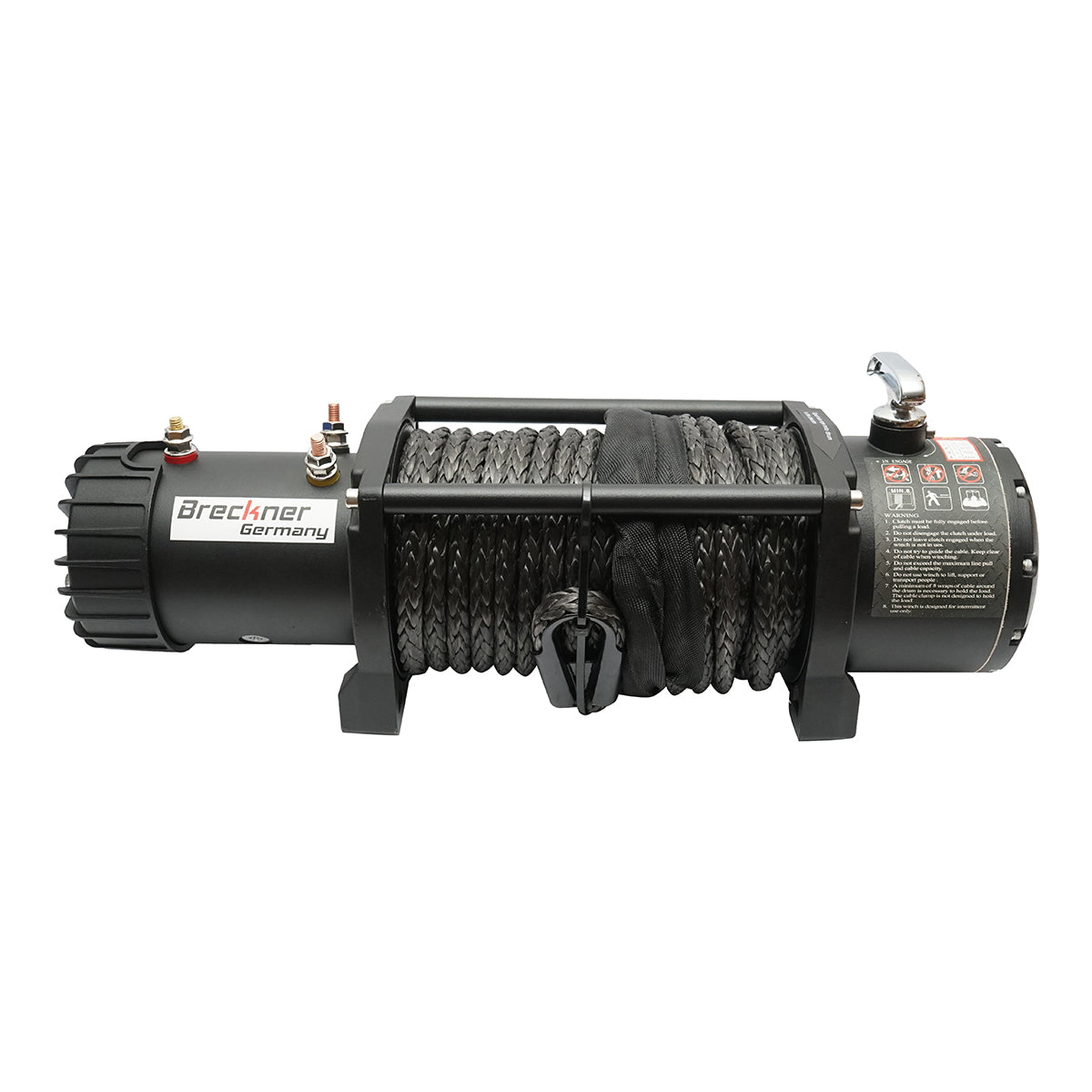 12V electric winch with remote control, 6.5 hp, 6.1T (13500lbs) synthetic cable 9x24m, 400A solenoid Breckner Germany