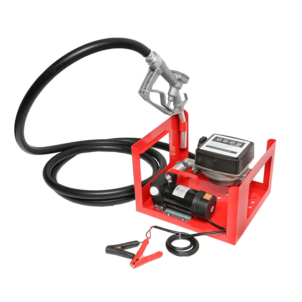 12V diesel transfer pump kit, 40L/min flow rate with counter, 1.5m suction hose, 4m transfer hose, and Breckner Germany pistol.