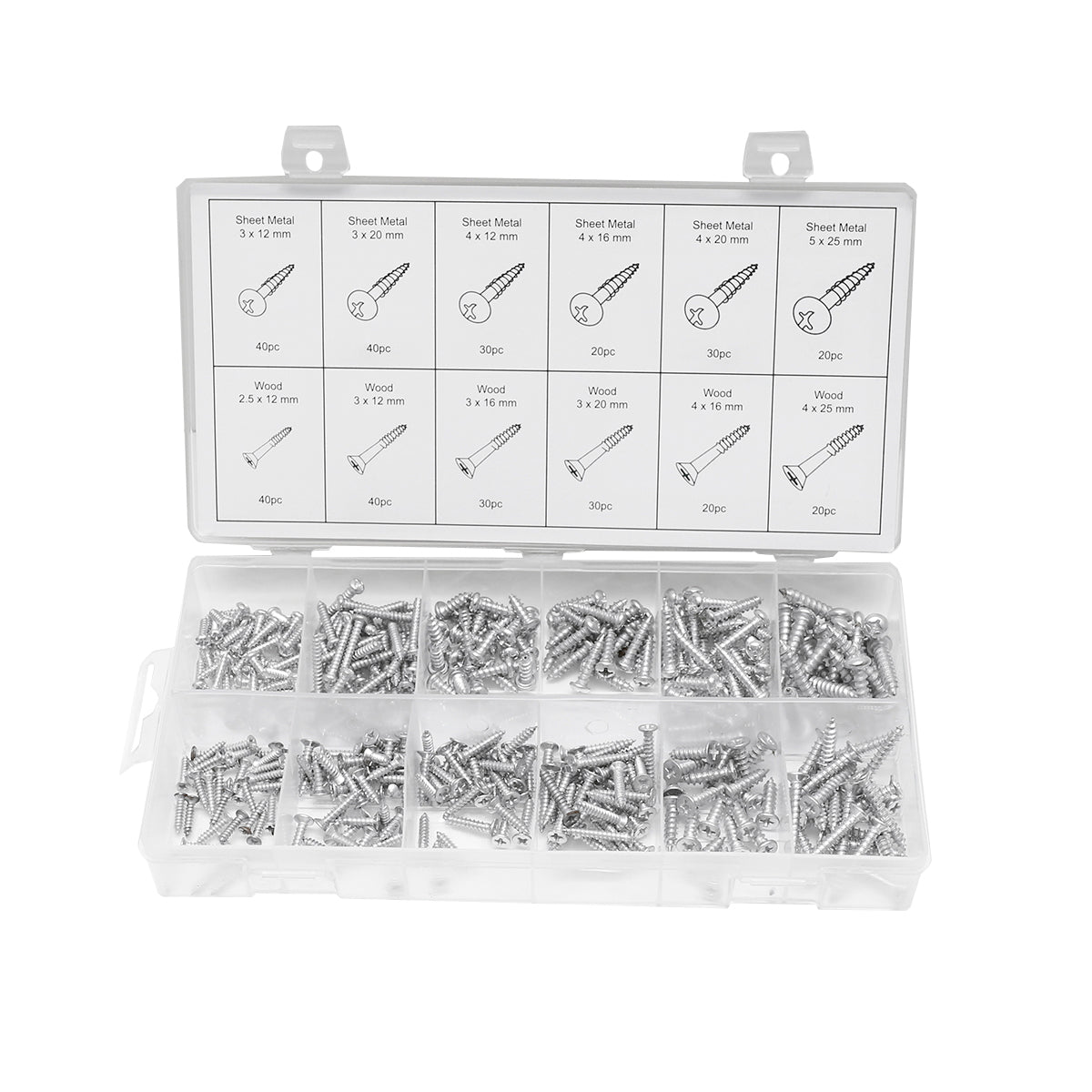 Wood and metal screw driver kit with cross head, 360 pieces