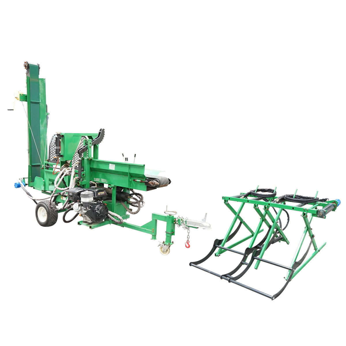 Wood splitter 16T, gasoline engine 15HP with conveyor belt and conveyor 525 Kg