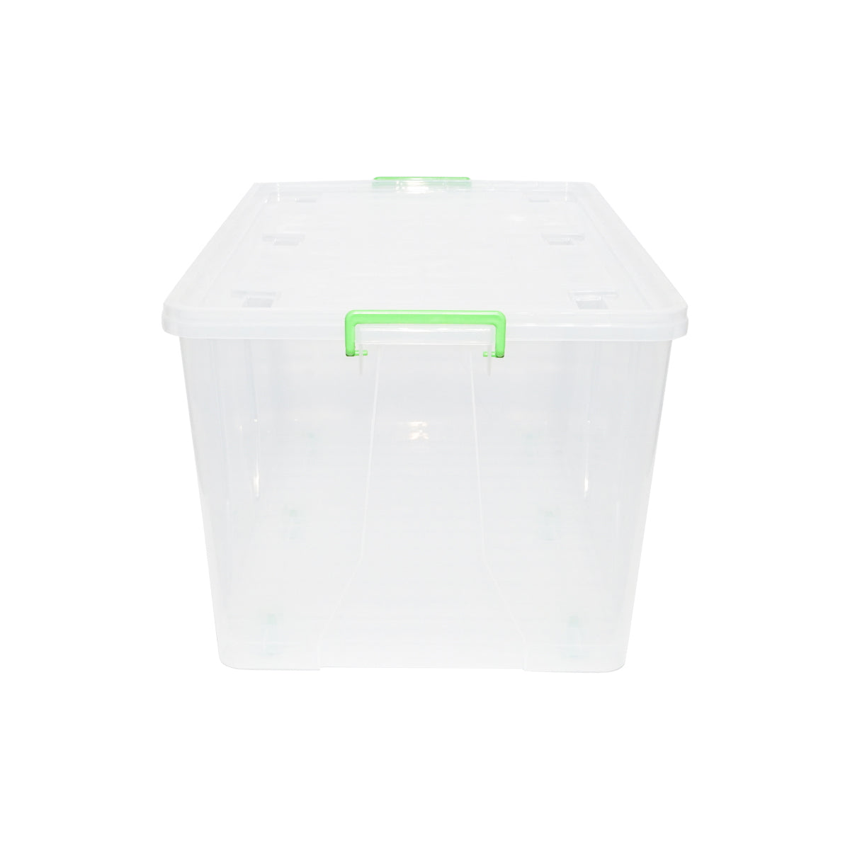 120L storage box with lid and wheels made of transparent plastic 800x515x420mm