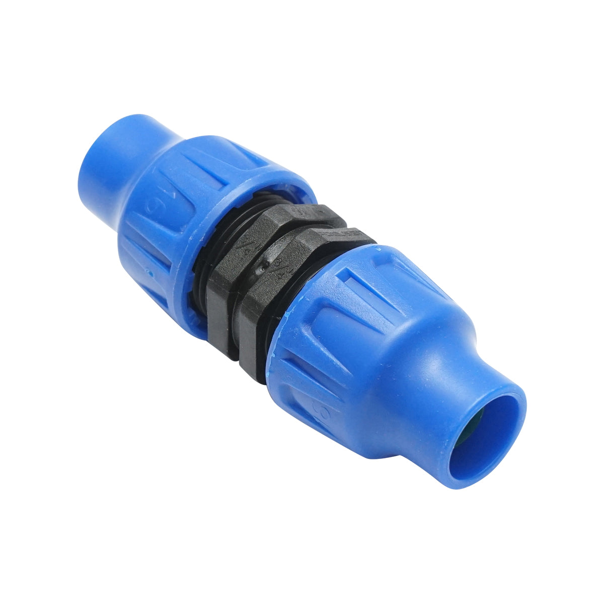 Equal D16x16mm drip tubing connector for irrigation systems.