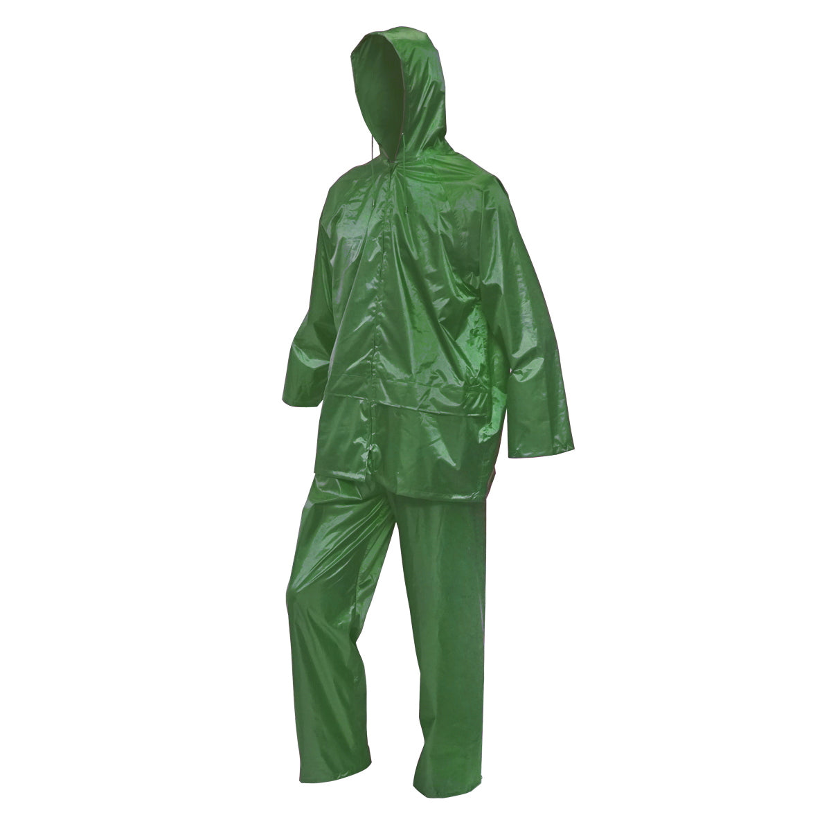 Waterproof suit size L with hood and polyester and PVC pants, green Breckner Germany