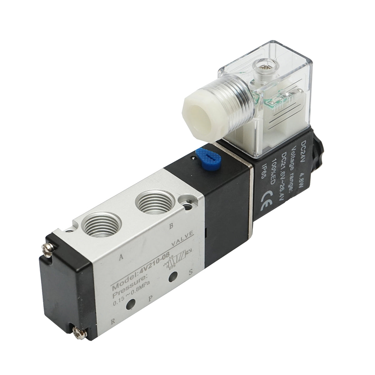Pneumatic solenoid valve 2 circuits 1/4, DC24V/4.8W, max pressure 0.8MPa IP65