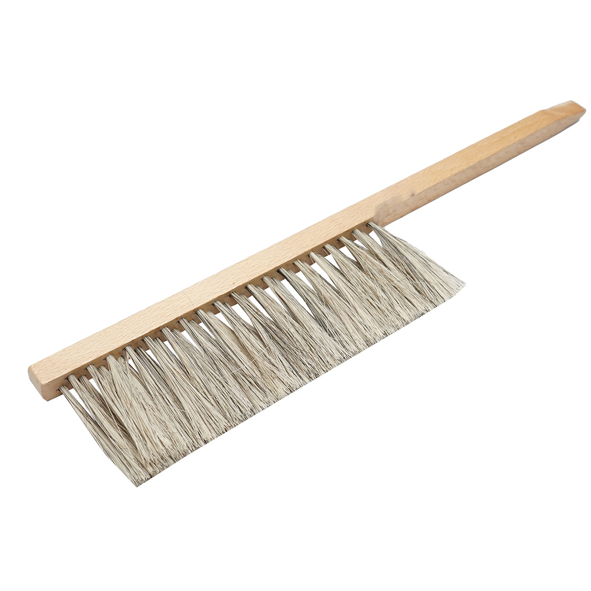 Simple single-row bee brush made of horse tail with a plastic handle