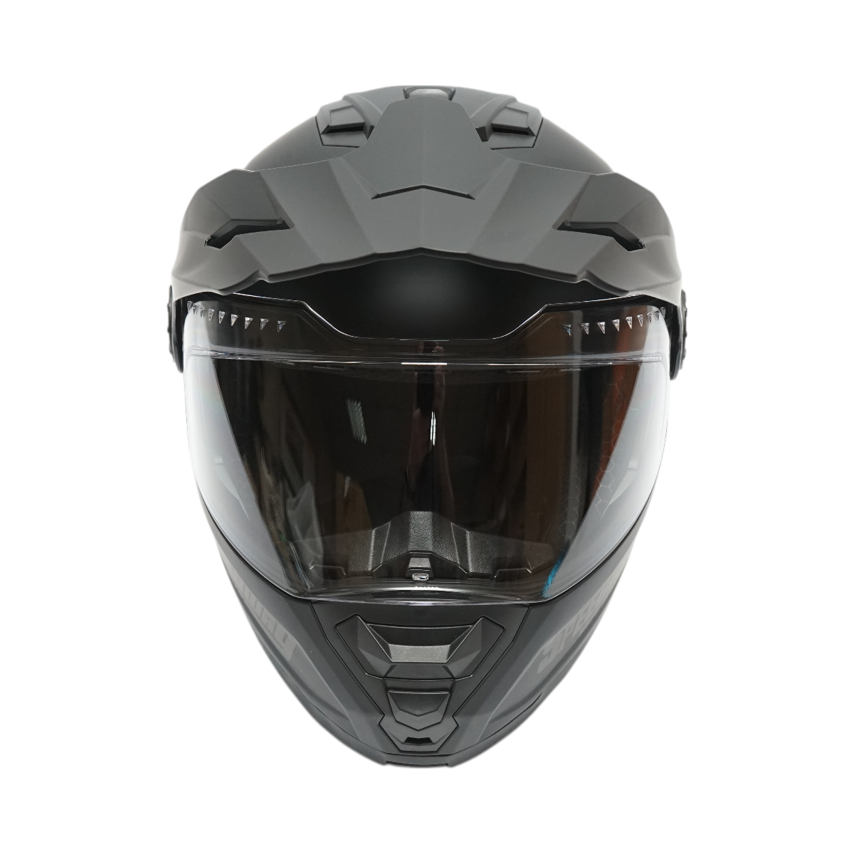Matte black full-face motocross helmet with a clear visor and sunglasses, size L Lion