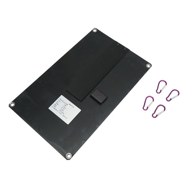 Portable solar photovoltaic system with 10W panel and voltage regulator for camping.