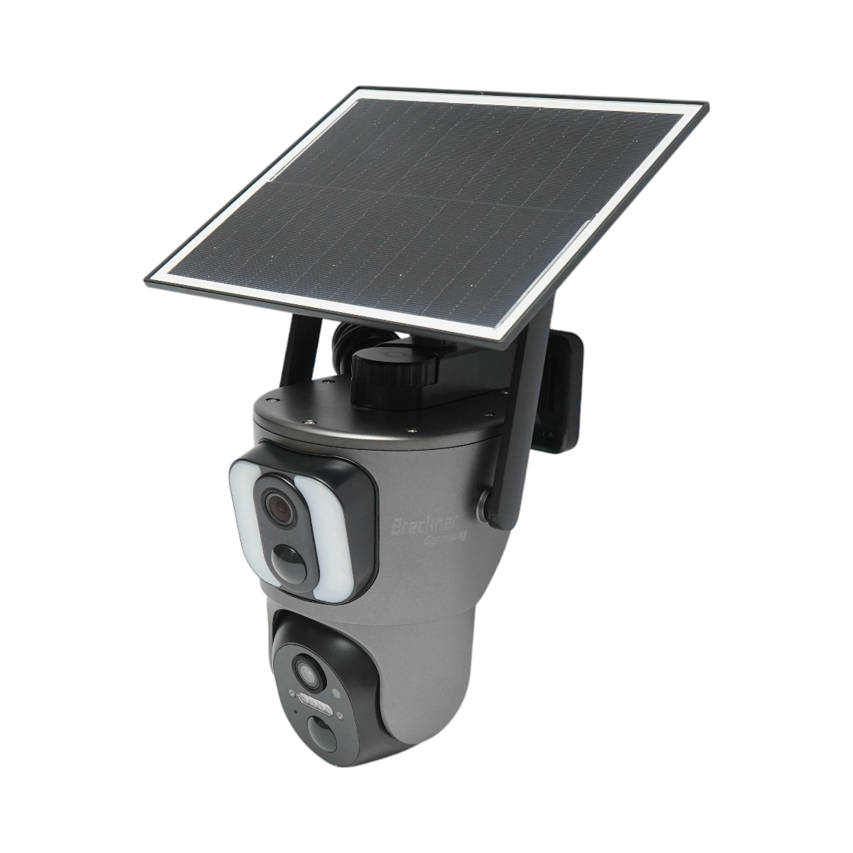 Surveillance camera with dual lens 6MP, 4G, 2.4 GHz WIFI with solar panel, 13500 mAh battery, PTZ control, motion sensor, human detection PIR, smart IR night vision, and Ubox application.