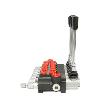 Hydraulic distributor with 6 levers, flow rate 40L/min with included lever and reduction -15 /+80 Breckner Germany