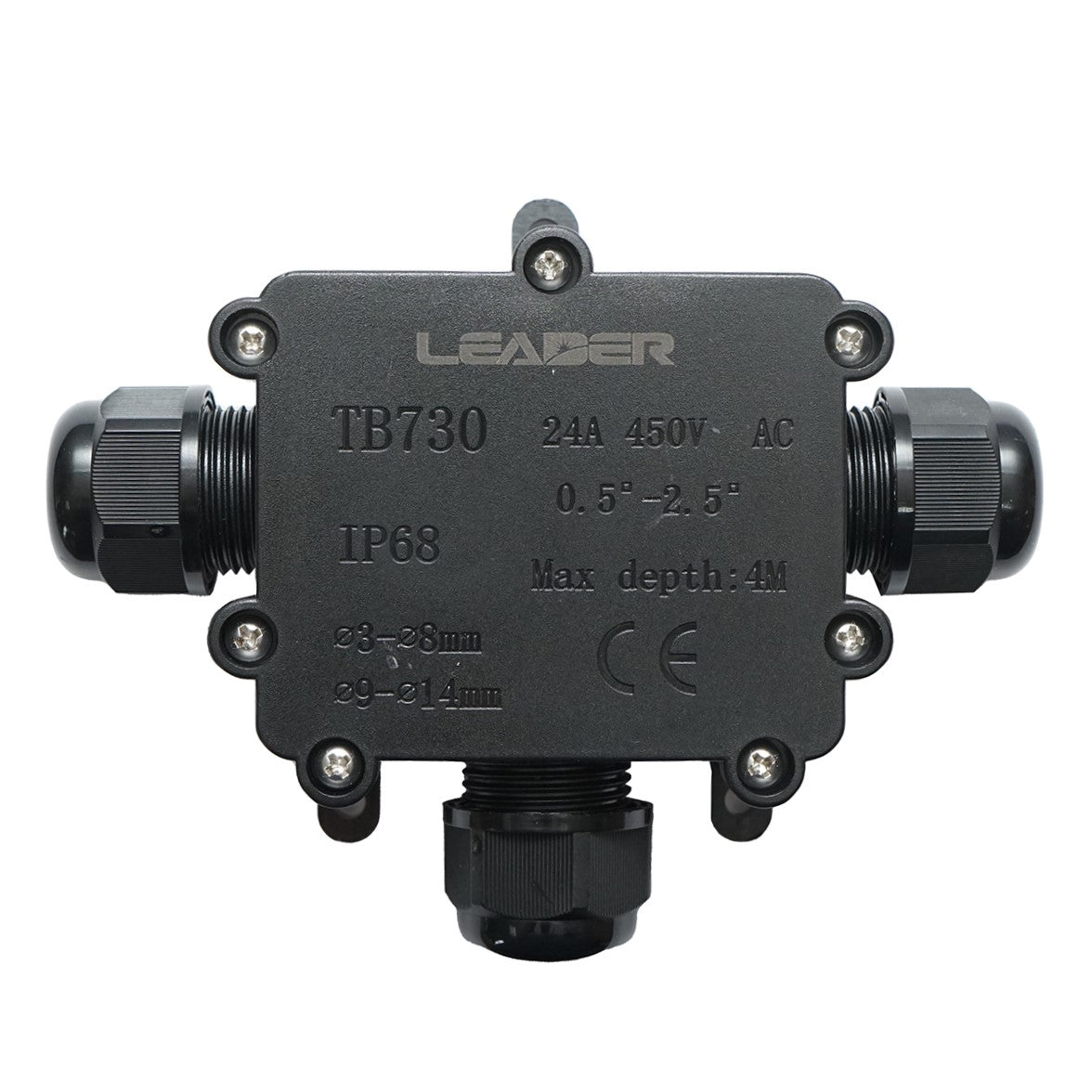 Sealed junction box with presets 24A 450V AC, 3 ways 3-14mm IP68 Leader