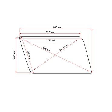 Window 860x460x4mm mobile side for new type UTB U-650 conical cabin