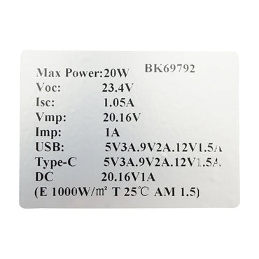 Portable solar photovoltaic system with 20W panel and USB, Type-C voltage regulator for camping