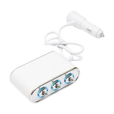 Triple car lighter adapter 12/24V white with individual switch and 1 USB port 5V 2.1A