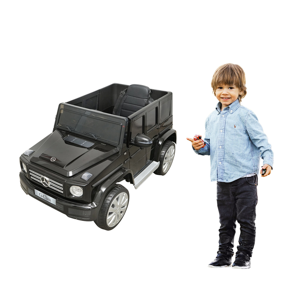 6V/7Ah battery-powered electric car with remote control for children Mercedes G500 JJ2077 black with leather seat