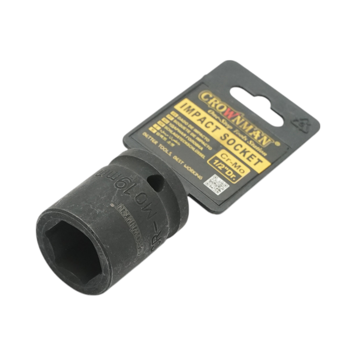19mm impact socket, 1/2 inch square, Cr-Mo material, DIN 3121 standard, industrial Crownman