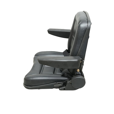 Universal seat with seat belt and armrests for agricultural or industrial machinery