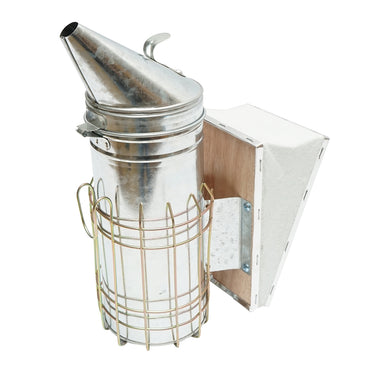 Bee smoker made of galvanized steel with thermal shield cylinder and leather bellows 230mm