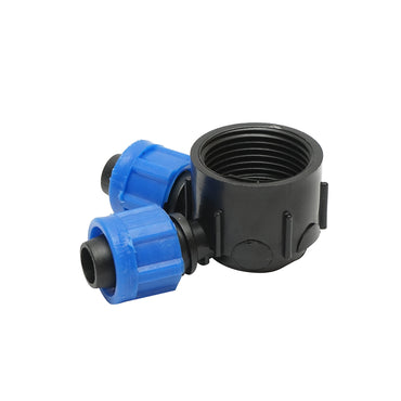 Connector distributor for 16mm drip tape with 2 heads for irrigation systems.