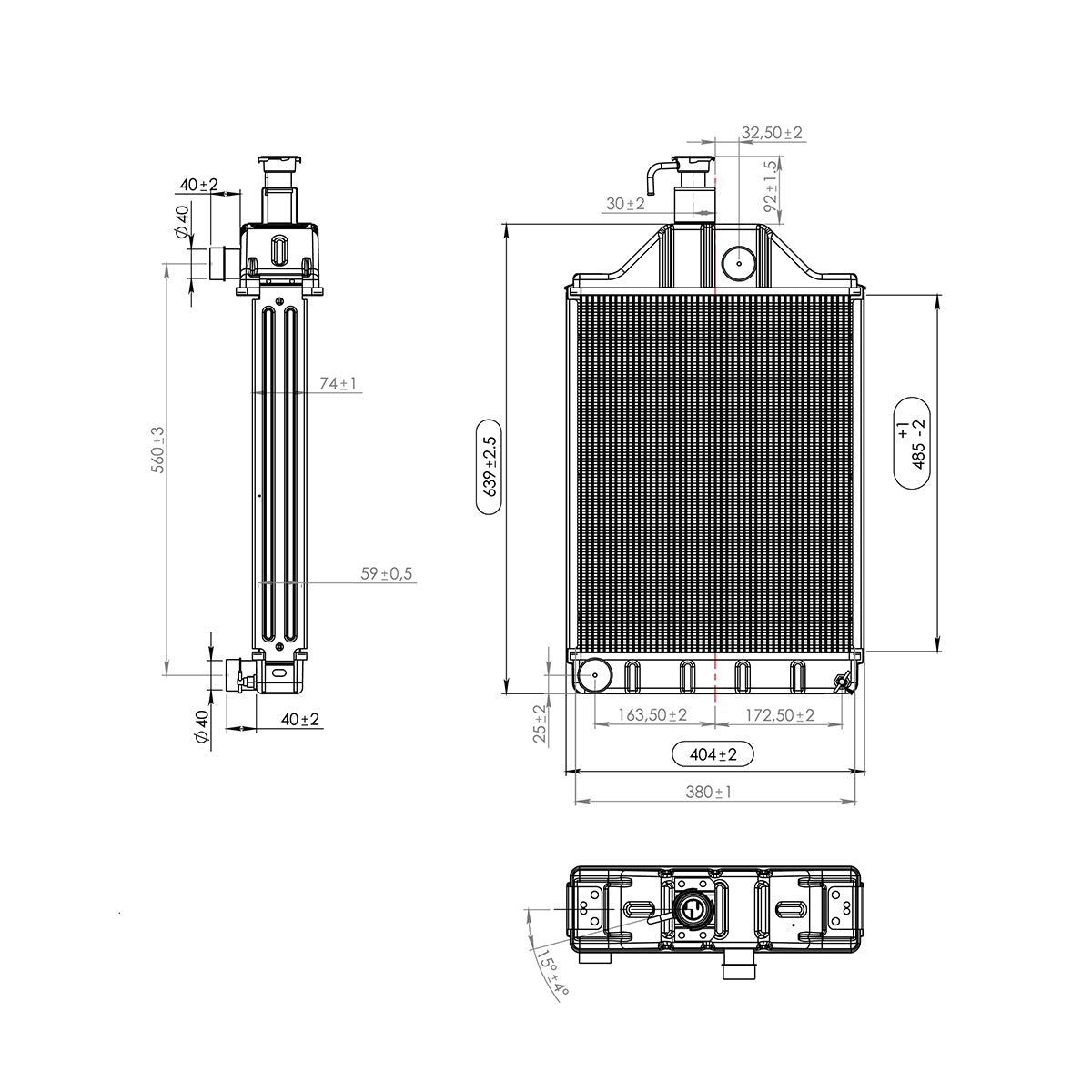 Cooling water radiator for Perkins engine for Massey Ferguson OEM code 150-10, 897358A4, 897358A4A, 897358E4, 897358E4A, 897358M3 Breckner Germany