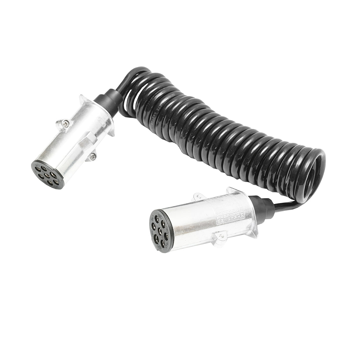 Spiral cable 2.6m with 2 metal female connectors, 7 pins for Breckner Germany trailer car socket