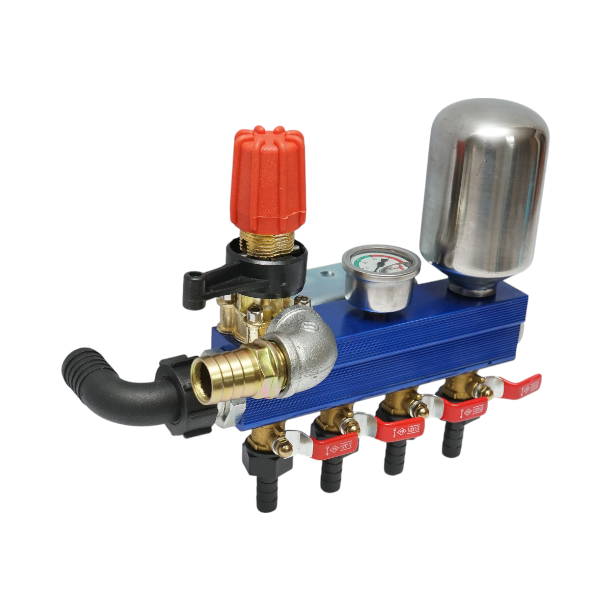 Herbicide distributor with 4 outlets and manometer