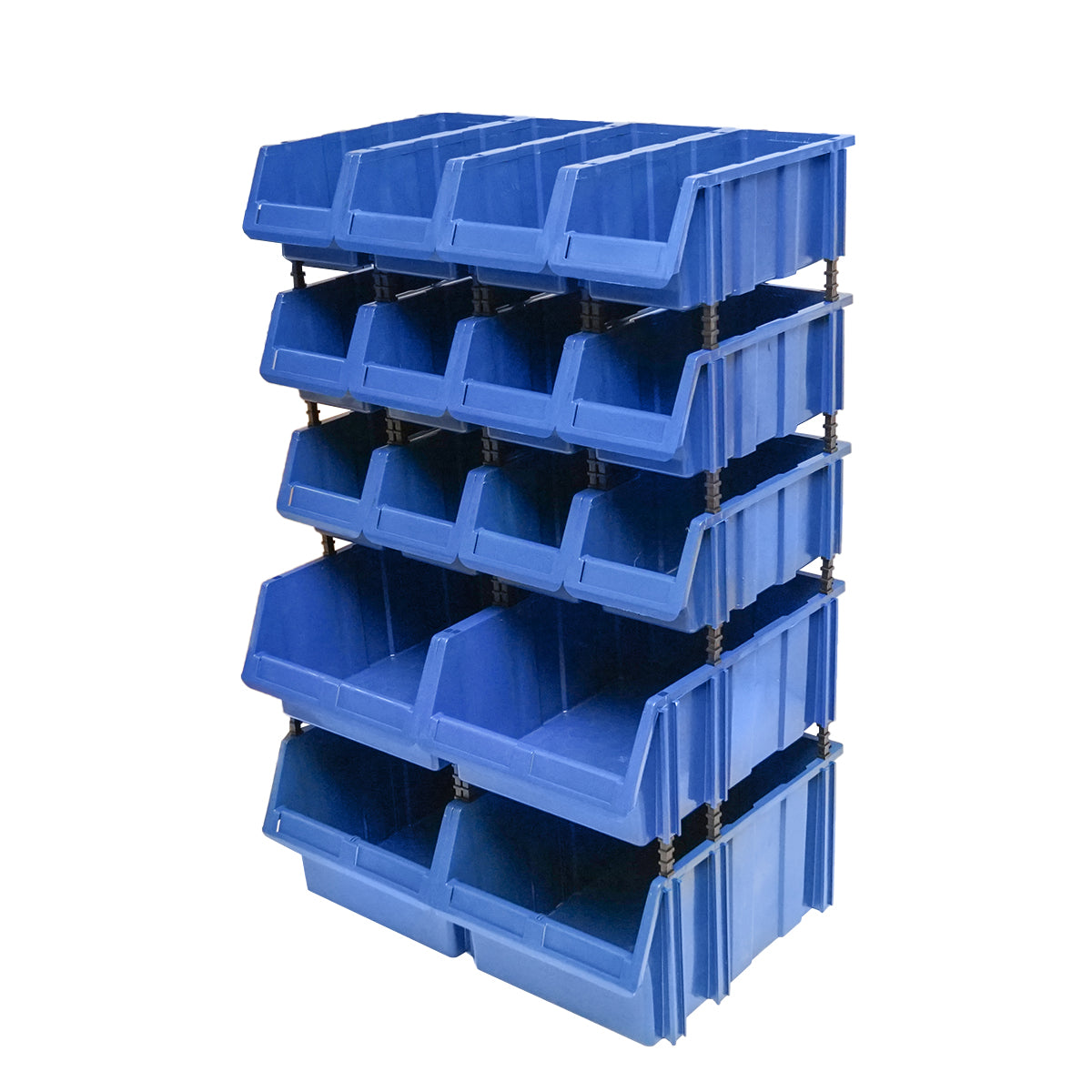 Stand with 16 storage/organization boxes, blue plastic box, 680x510x1100mm