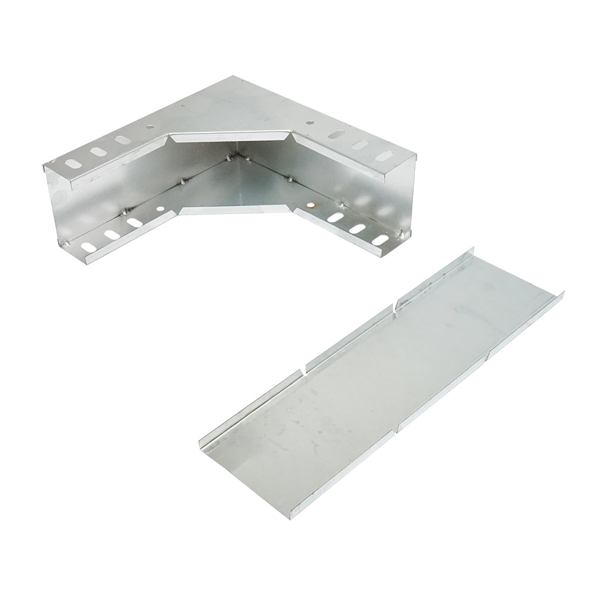 Vertical 90-degree drop bend made of galvanized steel for a 100x50mm gutter.