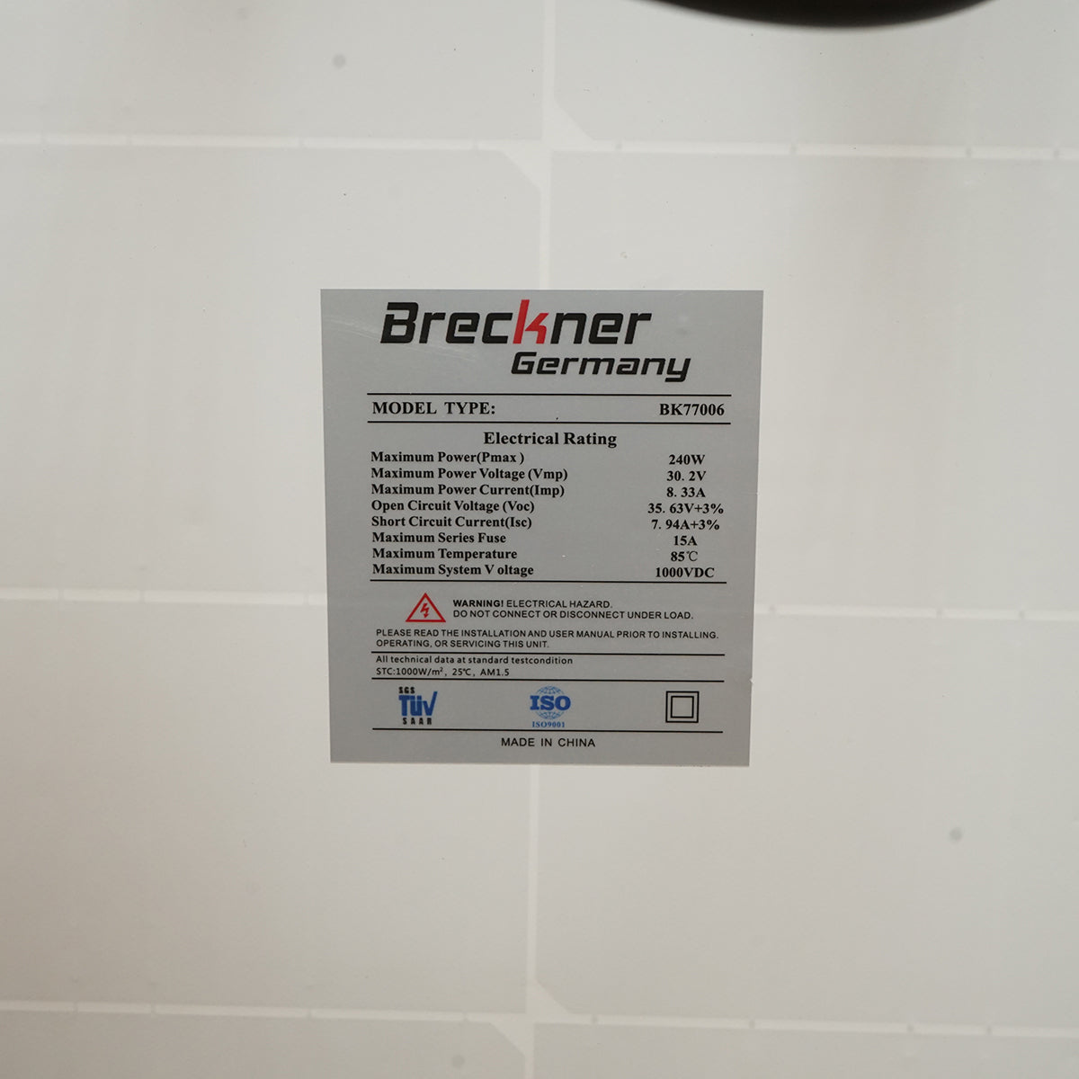 240W Breckner Germany solar panel monocrystalline 1350x808x35 mm