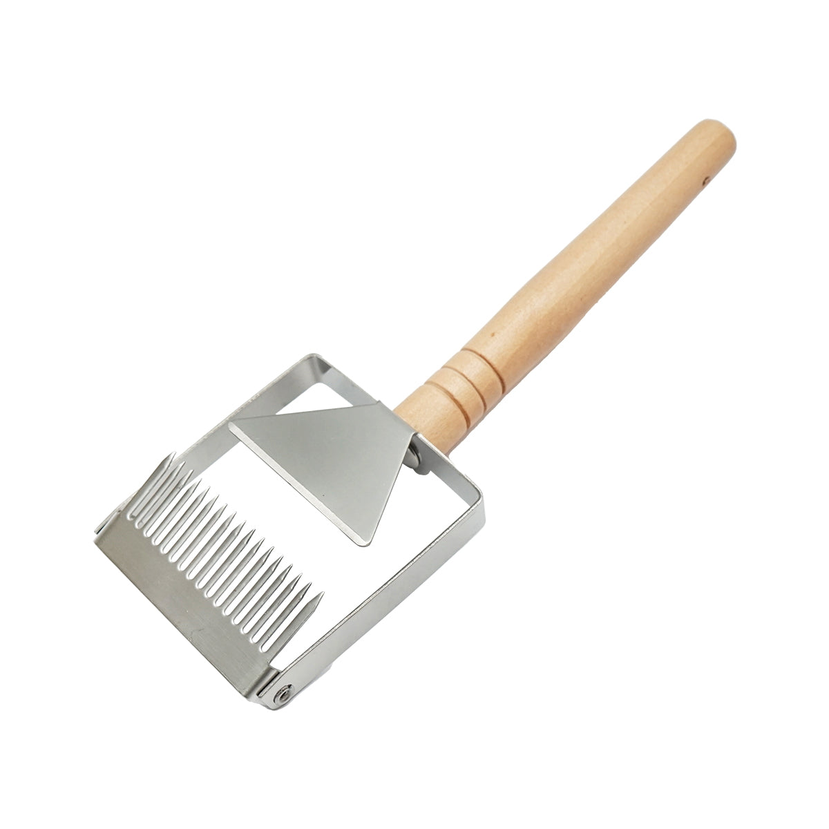 Fork uncapped, honey decapper made of stainless steel with a wooden handle.