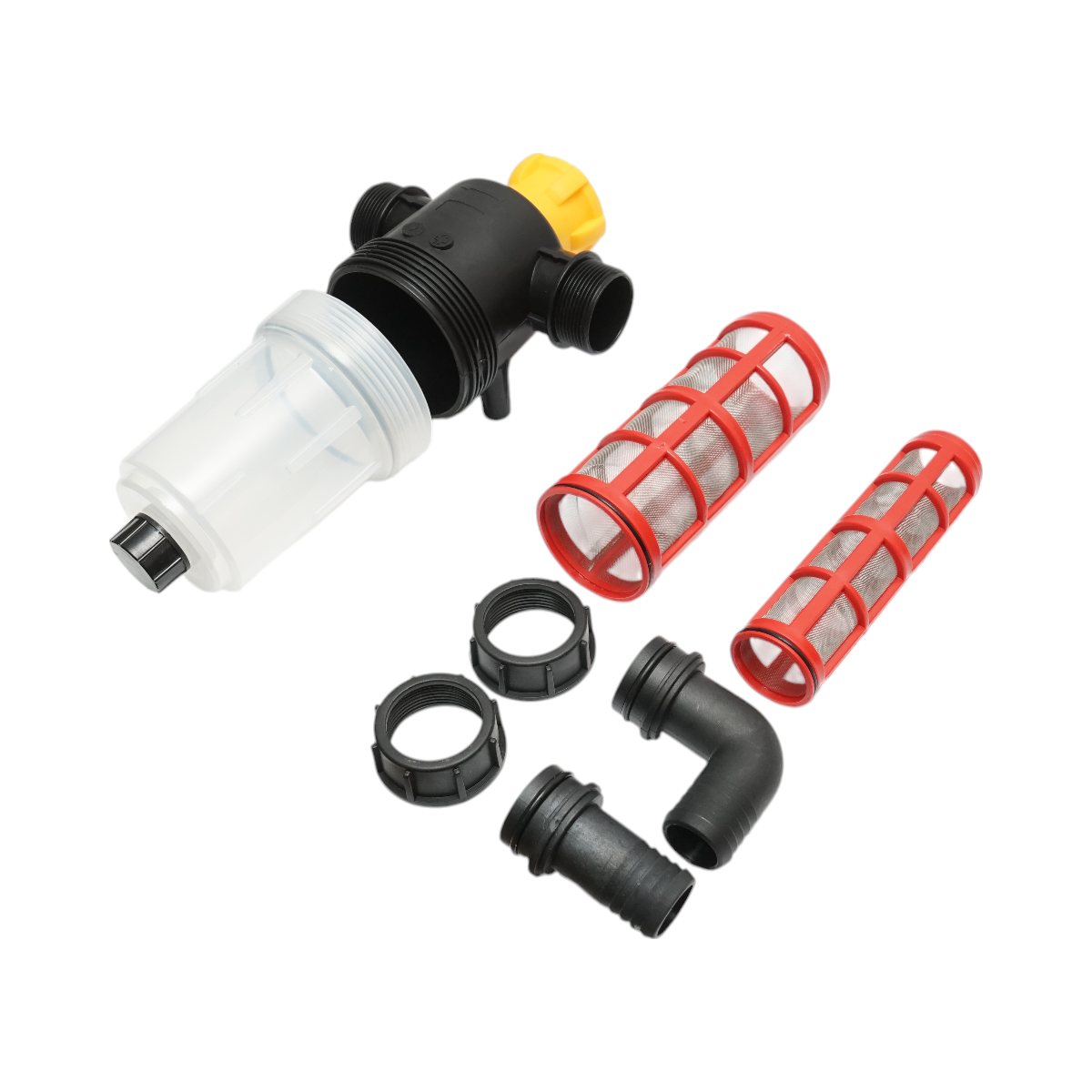 Transparent herbicide filter with 2 sieves and self-cleaning valve, 32mm connection