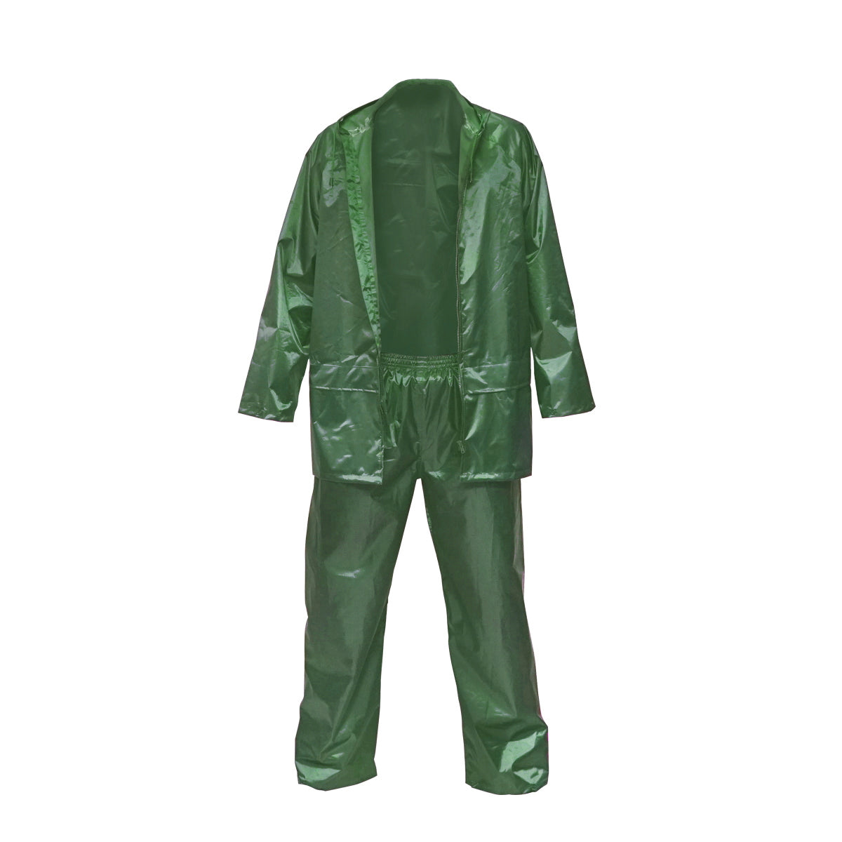 Waterproof suit size L with hood and polyester and PVC pants, green Breckner Germany